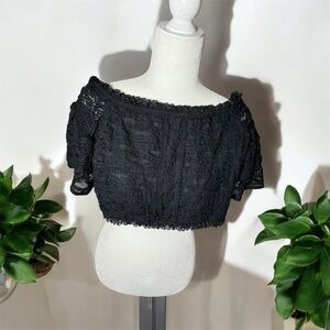 Bebe Black Lace Off-Shoulder Crop Top